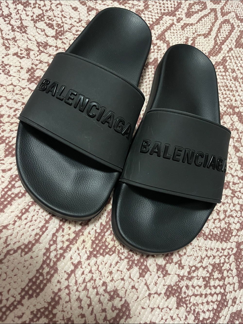 Balenciaga Black Embossed Logo Slide Sandals